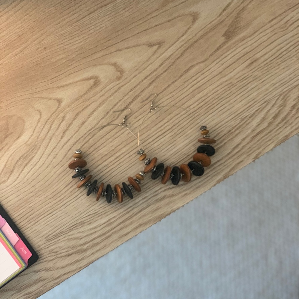 Large Statement Wood Disc Hoop Earrings - Picture 4 of 5